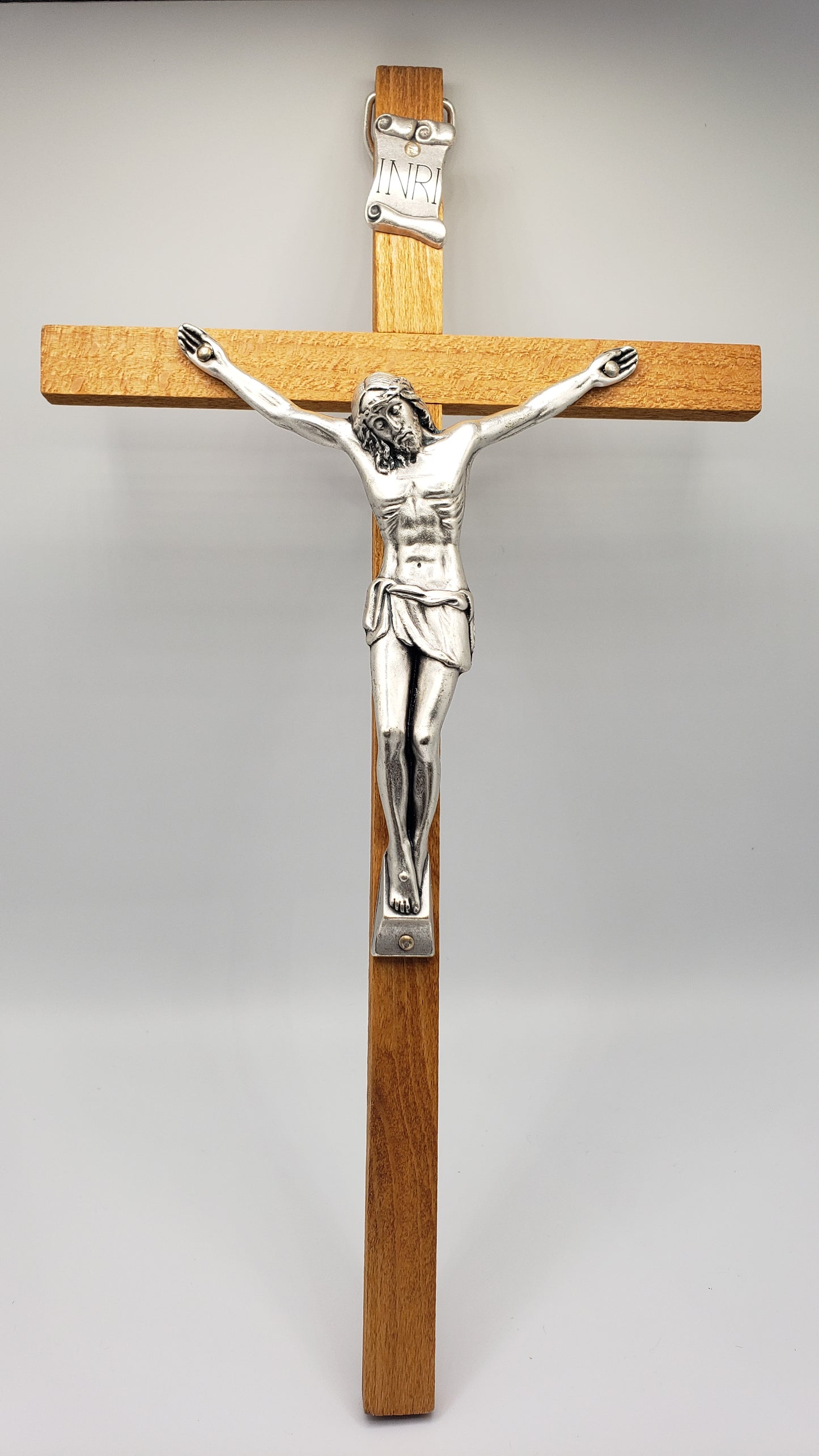 Wood Crucifix with silver Jesus