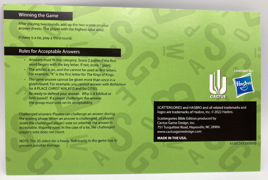 Scattergories Bible Edition