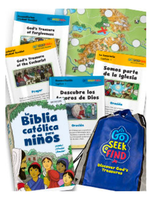 Go Seek Find - La Biblia Católica para Niños + Spanish & English Activity Booklets