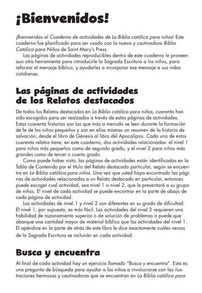 El cuaderno de actividades para la Biblia católica para niños