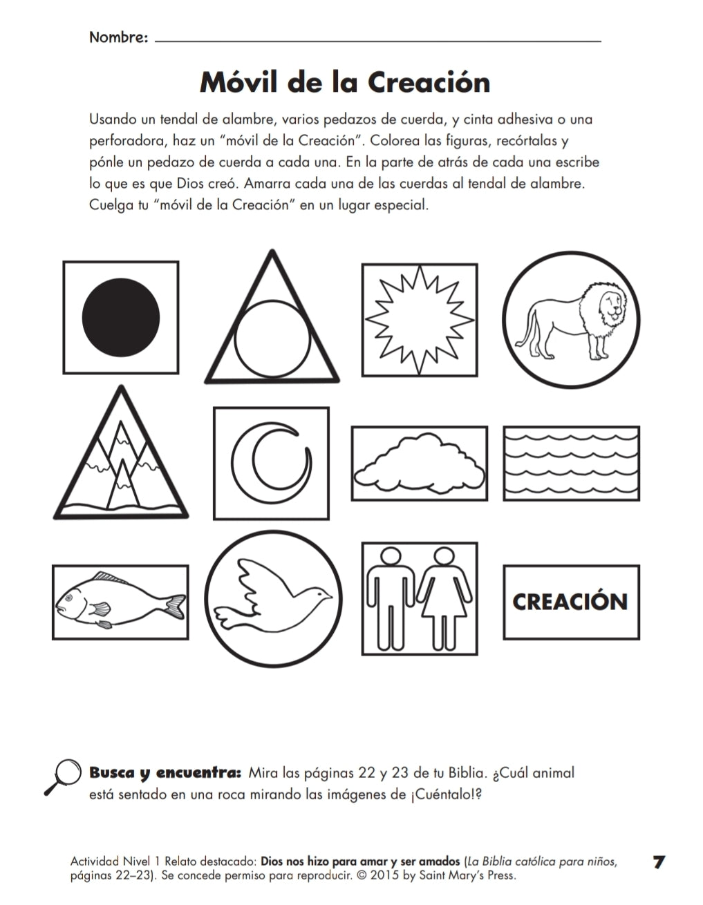 El cuaderno de actividades para la Biblia católica para niños